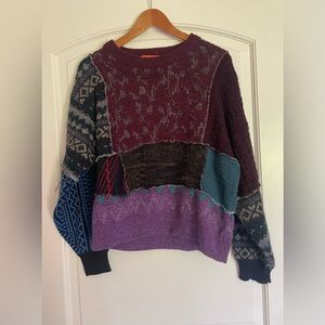 Urban Renewal Patchwork Crewneck Sweater in Plum, Purple & Teal